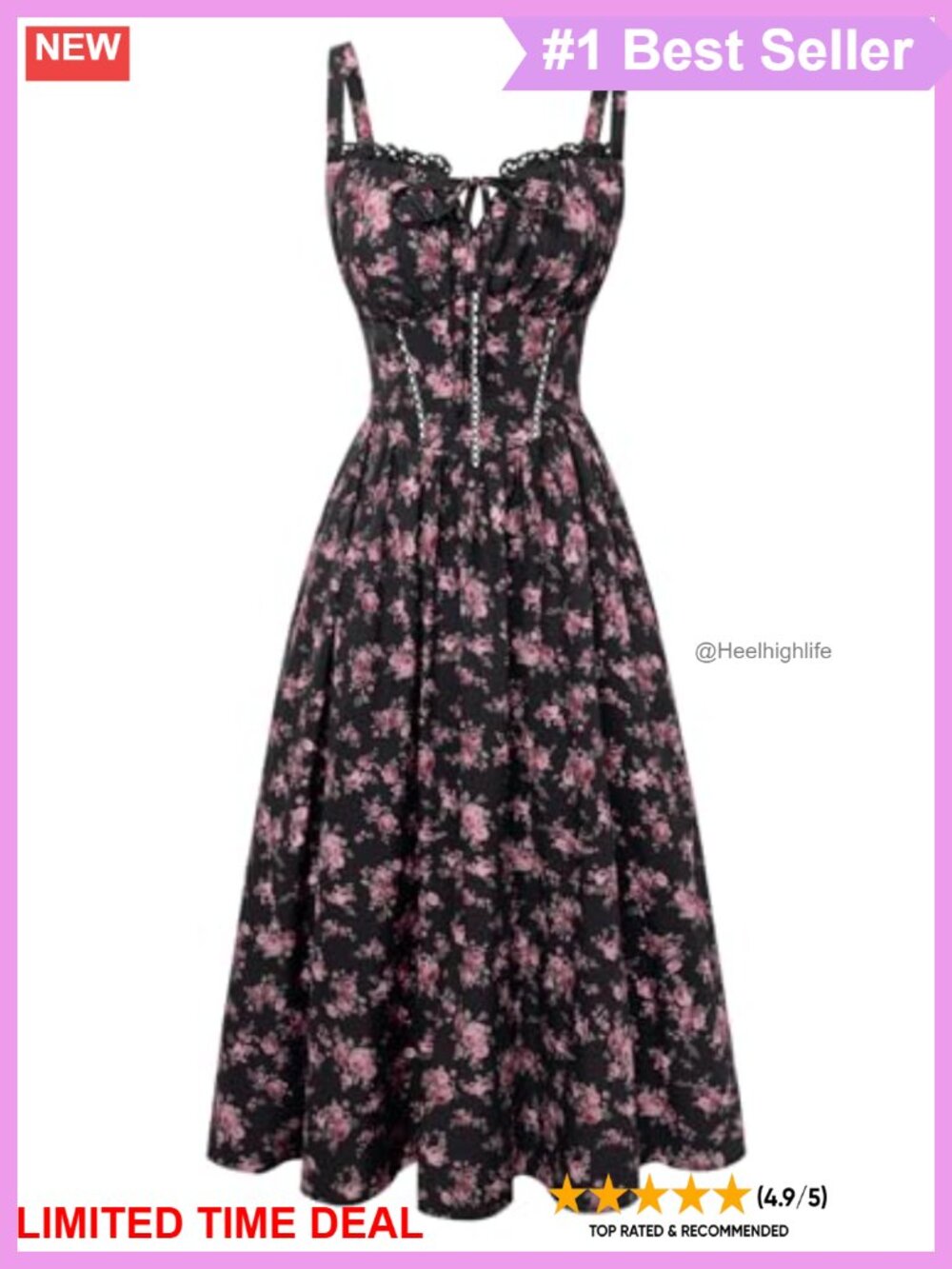 Floral Corset Dress Milkmaid Sundress Smocked Midi Cottagecore